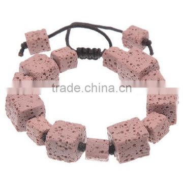 Newest Mauve Cubic Adjustable Wax Rope Braiding Lava Rock Bracelets