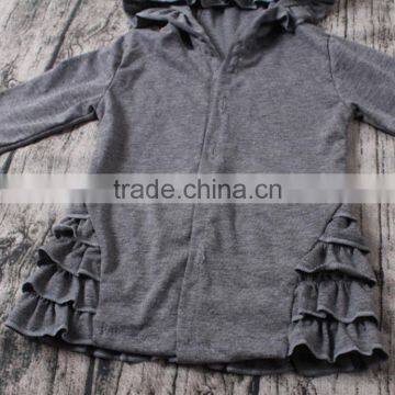 2016 Yawoo Wholesale New Designs Gray Plain Cotton Hoodie Cardigan Girls Fall Clothes photo-3