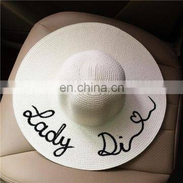Letters Embroid Large Eaves Straw Hat Vogue Sunshade Sandbeach Hat photo-3