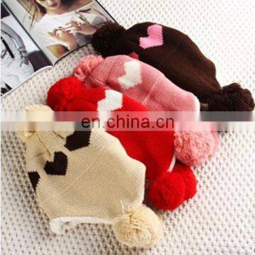 Knitted Earflaps Pom Winter Polar Fleece Lining Beanie Hat Factory