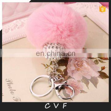 Popular style funny rabbit fur pompon keyring for gilr lady fashion