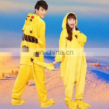Hot sale high quality flannel funny pikachu cartoon pajamas animal jumpsuits for adult