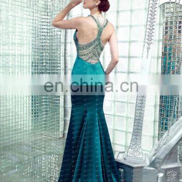 2017 Elegant Crystal Beaded Shealth Mermaid Emerald Green Evening Gown photo-3