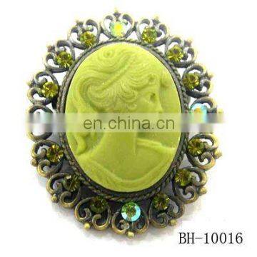 Classic Europe beauty lady head crystal&oil&alloy metal brooch with plating craft BH-10026