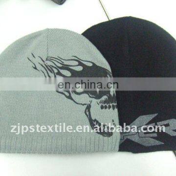 Acrylic knitted beanie with silk-screen printing