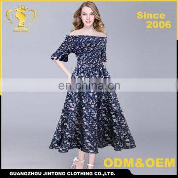 2017 Latest Ladies Clothing Summer Fashion Sexy Casual Off Shoulder Design Printed Flower Girl Dress Women