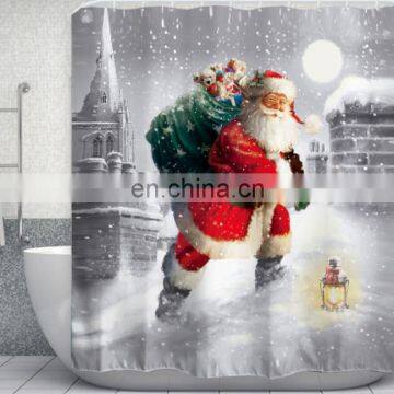 Merry Christmas Happy New Year Santa Claus Printed 3D Gift Christmas Bathroom Shower Curtain With Plastic Hooks