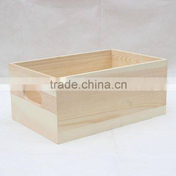 Natural color unfinished solid pine wood crate with handle, accept custom-made