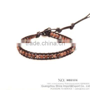 Fashion Red Leather Semi Precious Stone Bracelet Wholesale XE09-0061