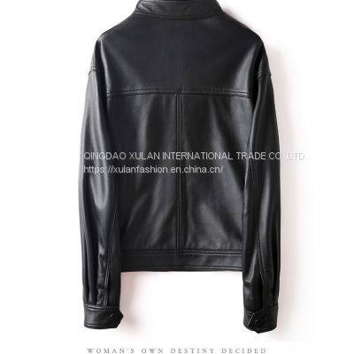 2021NEW FASHION LADIES' GENUINE SHEEPSKIN MOTORCYCLE LEATHER JACKET photo-2