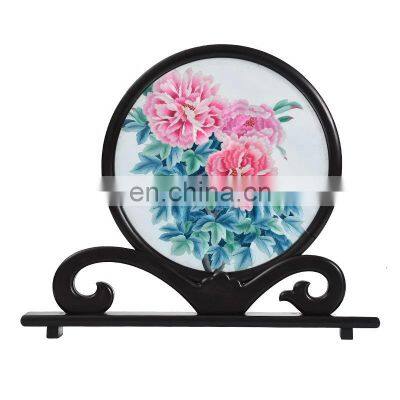 Chinese Style Multi-pattern Silk Embroidered Furnishing Ornaments Sceen Craft with a wooden frame for decoration(D30cm)