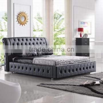 modern leather bed with crystal buttons