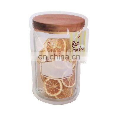 Stand Up Clear Front Mason Jar Pattern Zipper Mylar Bag Plastic Zip lock Edible packaging Pouch Cute Bottle Shape Reusable Bag