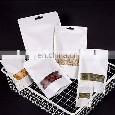 custom logo printed stand up pouch zip doypack brown white kraft window paper bag  window