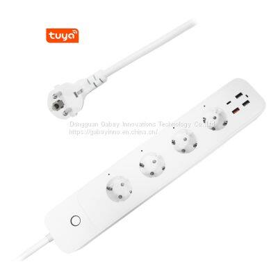 WIFI Smart Power Strip, Extension Cord With USB C PD Charge Port 16A Works With Alexa Google Home EU Standard Remote Control photo-2