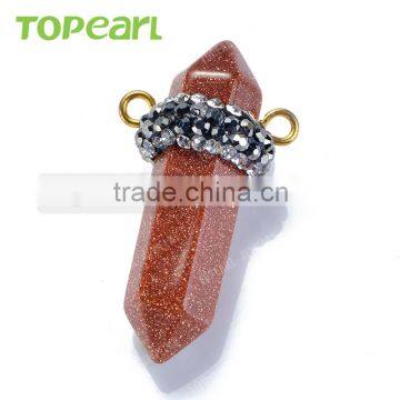 Topearl Jewelry High Quality Hexagonal Prism Red Goldstone Pendant Rhinestones Clay Pave Stone Pendant SPW05 photo-3