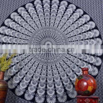 Indian Tapestry Cotton Black Mandala Print Vintage Wall Hanging Tapestries Throw Bedsheet photo-3