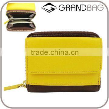 wholesale real cow leather women money pouch contrast color coin holder purse zip around for women