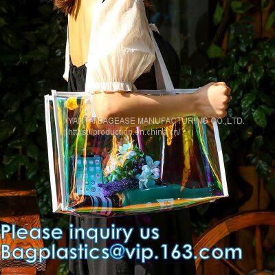 Female Holographic Transparent Handbags Beach Bag Laser Clear PVC Tote Shopping Bag Tote Shopping Bags for Ladies