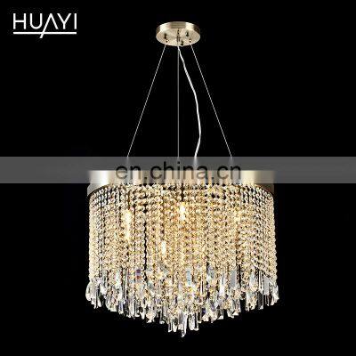 HUAYI Hotel High Quality Modern Decorative Led Modern Pendant Light Big Round K9 Crystal For Chandelier Indoor Lighting