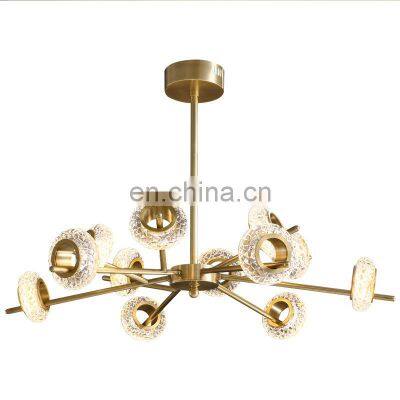 Copper Glass LED Chandelier For Living Room Modern Luxury Ceiling Hanging Lamp Hotel and Home Pendant Light