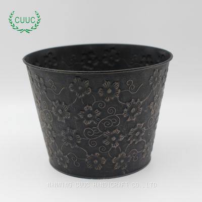 CUUC Embossed Christmas Tin Bucket Flower Pot for Home Decoration