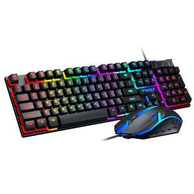 RGB Gaming Wired Keyboard Mouse Computer Set USB Character Glow Mechanical Feeling Gamer Keyboard Ergonomic Mouse