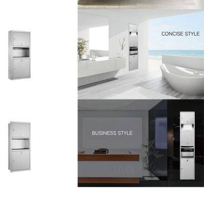 Stainless Steel Three-in-one Hand Dryer, Commercial Embedded Hand Dryer for Public Restrooms, Paper Box Trash Can.