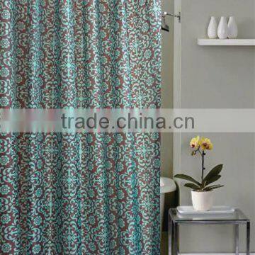 Eco-friendly polyester green and brown color printed shower curtain, waterproof bathroom curtain