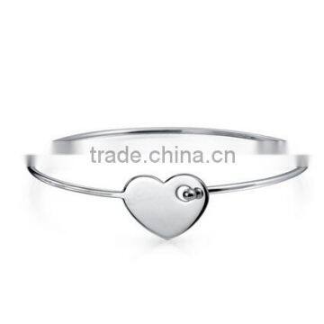 Stainless Steel Heart Bangle Wholesale, Modern Heart Stackable Bangle Bracelet Rhodium Plated