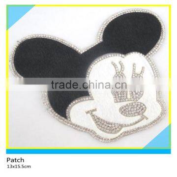 Heat Transfer Strass Rhinestone Applique Mickey Hotfix Crystal Rhinestone Horse Hair Patch 13x15.5cm