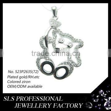 Little Bear pendant silver,hot sale cute bear shape charm pendant with gemstone Rhodium plating 2015