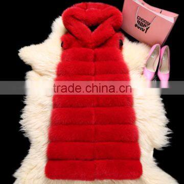 Factory direct fashion girl's long fox leather fur vest