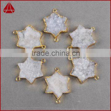 White Summer SALE Star Druzy Druzzy Drusy Electroplated 24K Gold Plated Double Bail Pendant photo-4