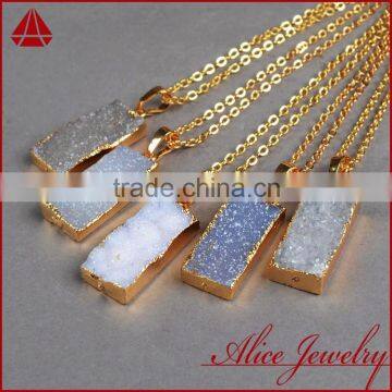 In stock!! Natural color rectangle druzy bar jewelry pendants, raw agate druzy bar pendants with 18k real gold