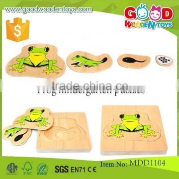 EN71 hot selling frog kindergarten puzzles size 17.5*17.5*2 cm OEM/ODM kids wooden intelligent puzzles