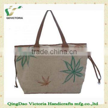 Linen hand bag with embroidery flower