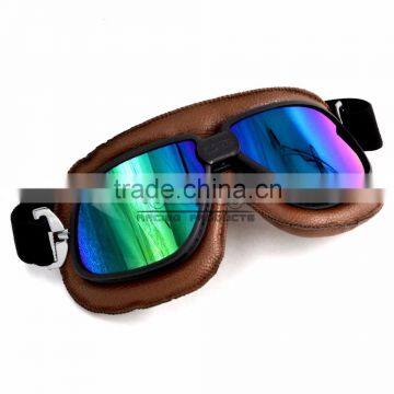 BJ-GT-009 Soft Padded Adult Brown Leather Racing Motocross Goggles photo-4