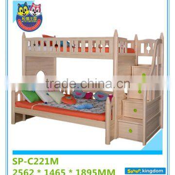 Guangdong stable supply kids wooden bunk bed with staircase and under crib adjustable#SP-C221M