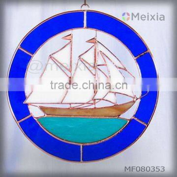 MF080353 china wholesale stained glass boat craft wall hanging window decoration suncatchers for home decoration