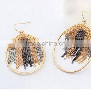 Gold Hoop Earrings with Chain Tassel