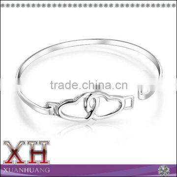 Fancy Jewelry Double Heart Sterling Silver Bangle