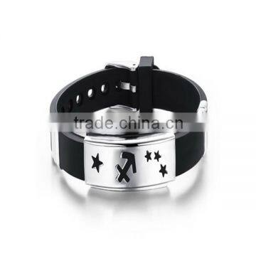 Engrave Metal Plate Silicone Bracelet Stainless Steel photo-5