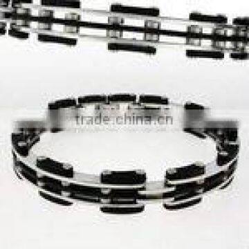 Stainless steel layered bracelet with rubber accents