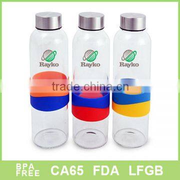 single wall glass water bottle with sliver lid