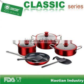 Aluminum Titanium Ceramic Cookware set with silicone rim glass lid