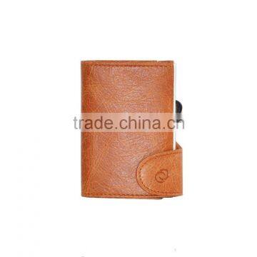 retro material leather cardholder infomation protect aluminum Cognac