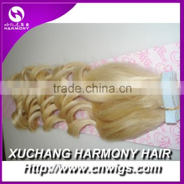 HARMONY curly skin weft tape hair extensions/curly skin weft tapein 100% human hair extension