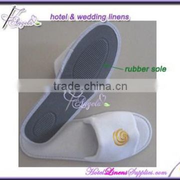 open-toe style rubber sole terry slippers, white towelling slippers for hotels, spas