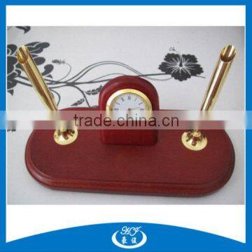 High Quality Wooden Pen Holder With Clock for Gift